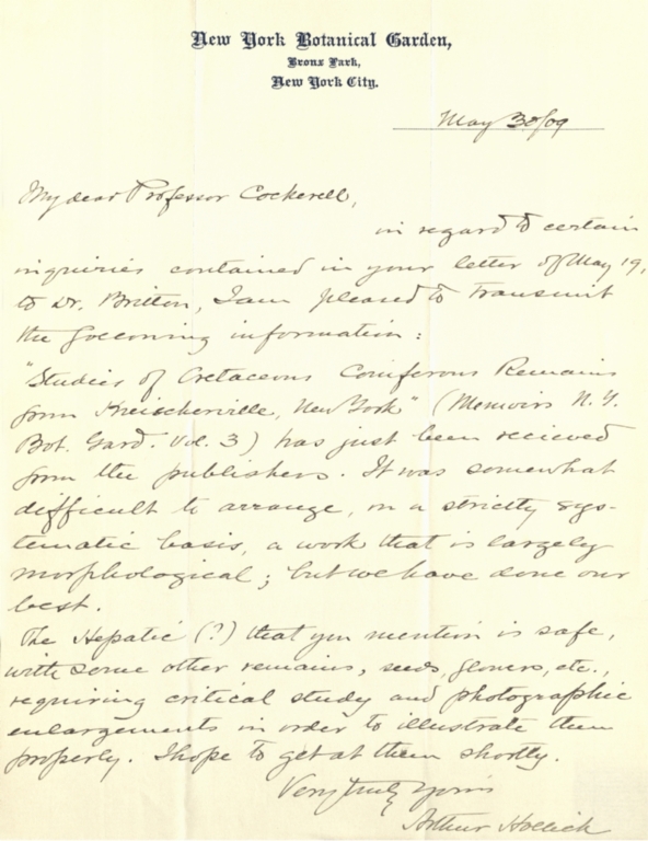 Letter from Arthur Hollick to Theodore Cockerell
