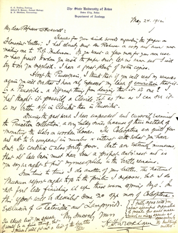 Letter from H. F. Wickham to Theodore Cockerell
