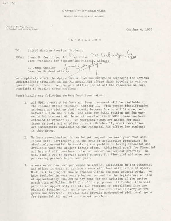 Letter from James Corbridge to UMAS
