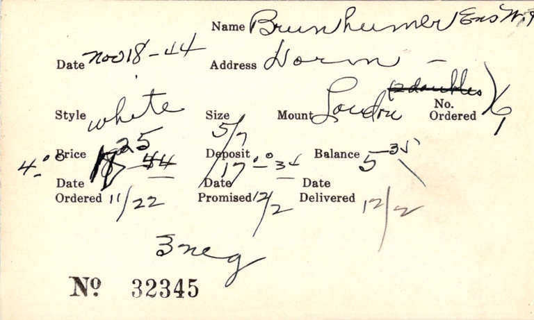 Index card for W. Brunhumer