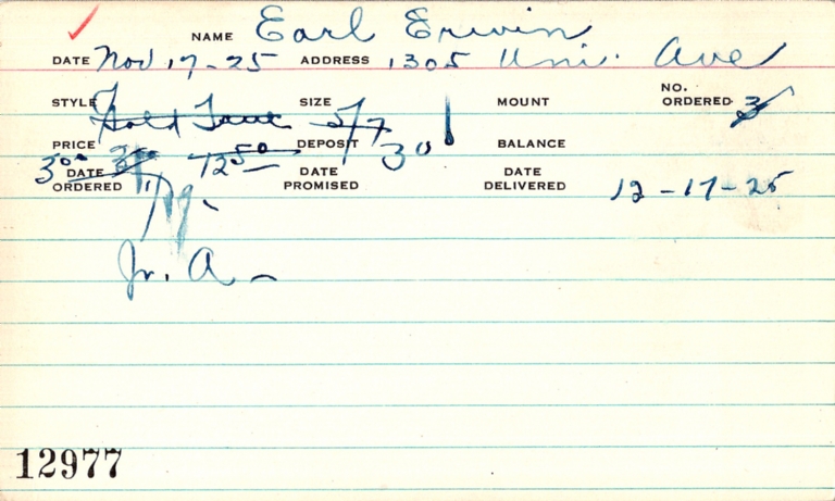 Index card for portraits of Erwin Earl