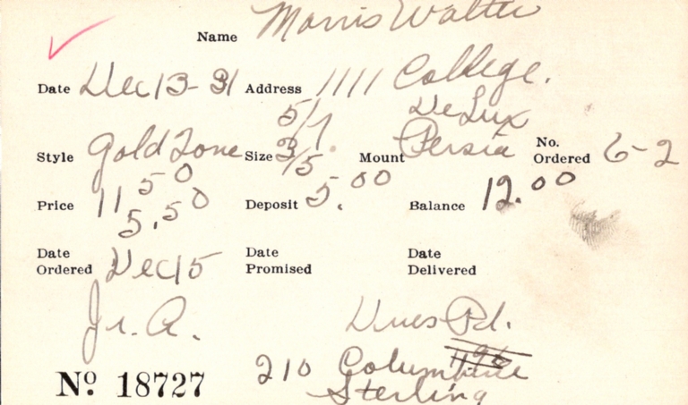 Index card for portraits of Walter Morris