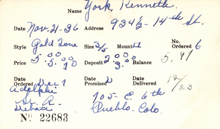 Index card for portraits of Kenneth York