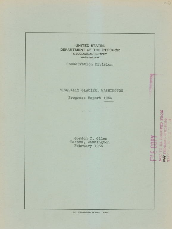 Nisqually Glacier Washington Progess Report, 1954