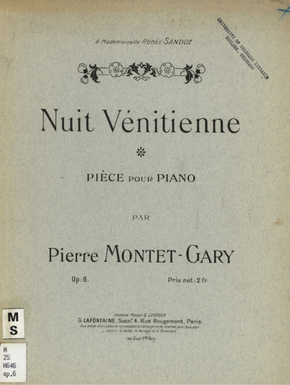 Nuit vénitienne: pièce pour piano, op. 6