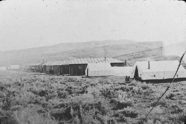 Tents and cabins in mining camp B
