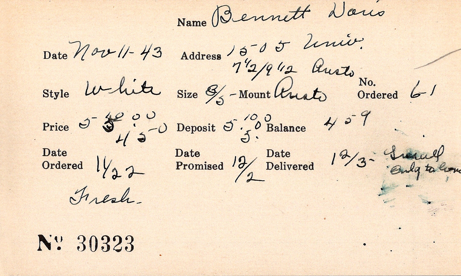 Index card for Doris Bennett